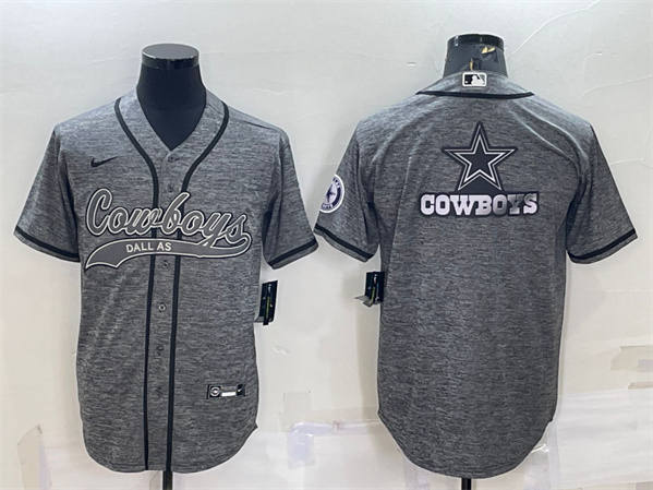 Men's Dallas Cowboys Gray Team Big Logo With Patch Cool Base Stitched Baseball Jersey